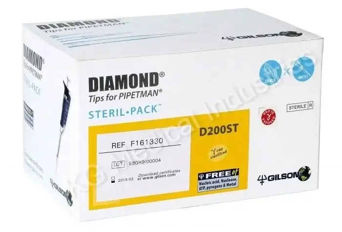 Gilson Pipetman Diamond Tips Volume 2-200 ml Sterile Pack D200ST Individually Wrapped for IVF Lab Uses Ref F161330